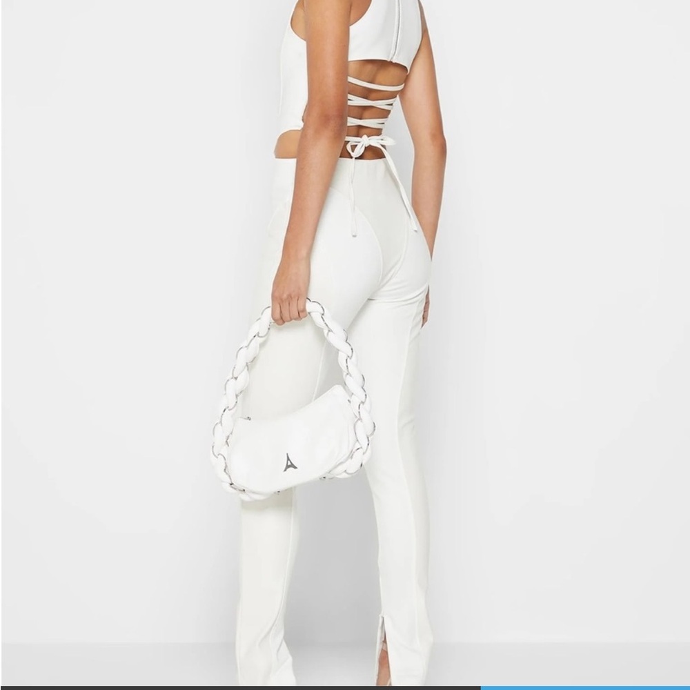 VEGAN LEATHER CORSET LACE UP JUMPSUIT - OFF WHITE Maneire devior
